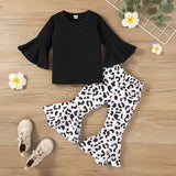 Baby Girl Clothes Set T-shirt Tops Leopard Print Bell-bottomed Pants Flared Pants Outfits Kids Clothes Girls Set Детская Одежда