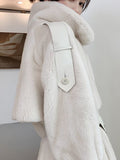 Long White Thick Warm Soft Fluffy Faux Mink Fur Trench Coat for Women