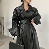 Long  leather trench coat for women