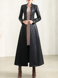 Long Black Soft Waterproof Faux Leather Coat Women