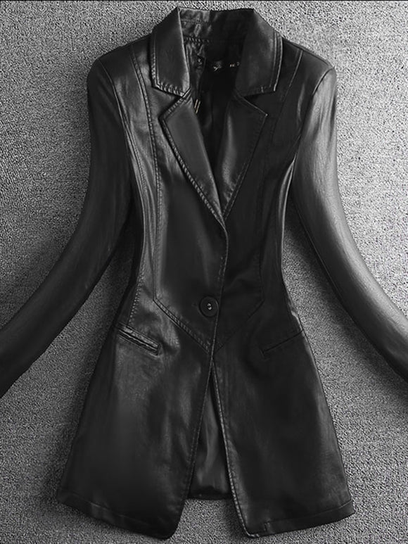 Elegant Black Light Soft Faux Leather Blazer