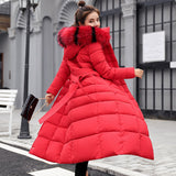 2022 new winter jacket women&#39;s warm fashion bow belt fox fur collar coat long dress women&#39;s thick coat