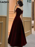 Long Luxury Elegant Wine Red Soft Velvet Evening  Dresses for Women