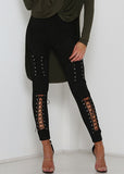 Sexy Women Lace Up Faux Suede Stretch Bodycon Pencil Pants