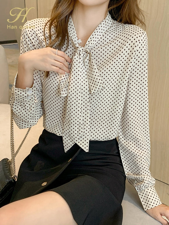 Lace-Up Bow Office Lady Blouse