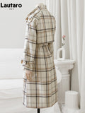 Long Warm Plaid Wool Blends Trench Coat for Women
