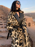 Long Leopard Print Faux Fur  Coat for Women
