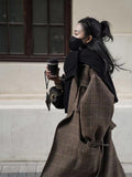 Long Loose Stylish  Plaid Wool Blends Coat Women