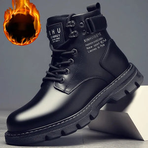 Men Leather shoes High Top Fashion Winter Warm