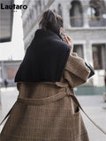 Long Loose Stylish  Plaid Wool Blends Coat Women