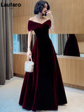 Long Luxury Elegant Wine Red Soft Velvet Evening  Dresses for Women