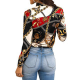 chain printing ladies long-sleeved casual shirt blouse