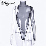 Women bodysuit, mesh sheer, sexy one shoulder see through, one piece