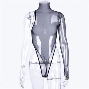 Women bodysuit, mesh sheer, sexy one shoulder see through, one piece