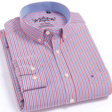 Men's Long Sleeve Oxford Plaid Striped Casual Shirt