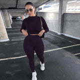 Two Piece Sets Women Solid Autumn Tracksuits, High Waist, Stretchy Sportswear