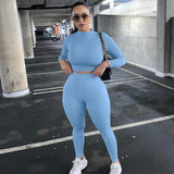 Two Piece Sets Women Solid Autumn Tracksuits, High Waist, Stretchy Sportswear