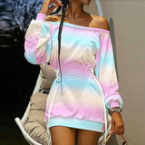 Women Elegant  Long Sleeve Mini Pullover Dress