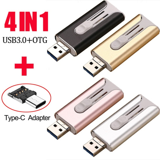 4 in 1 USB 3.0 Flash Stick  256 GB 128 GB 64 GB 32 GB 16 GB Mini Pen Drive