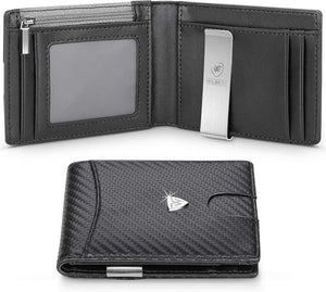 Mini Small Carbon Fabric Leather Wallet Money Clip, RFID
