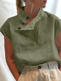 Women Short Sleeve Blouse, Summer Cotton Linen