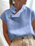Women Short Sleeve Blouse, Summer Cotton Linen